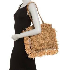 Most Wanted USA Seagrass Woven Tote new with tags tan brown color zip shoulder